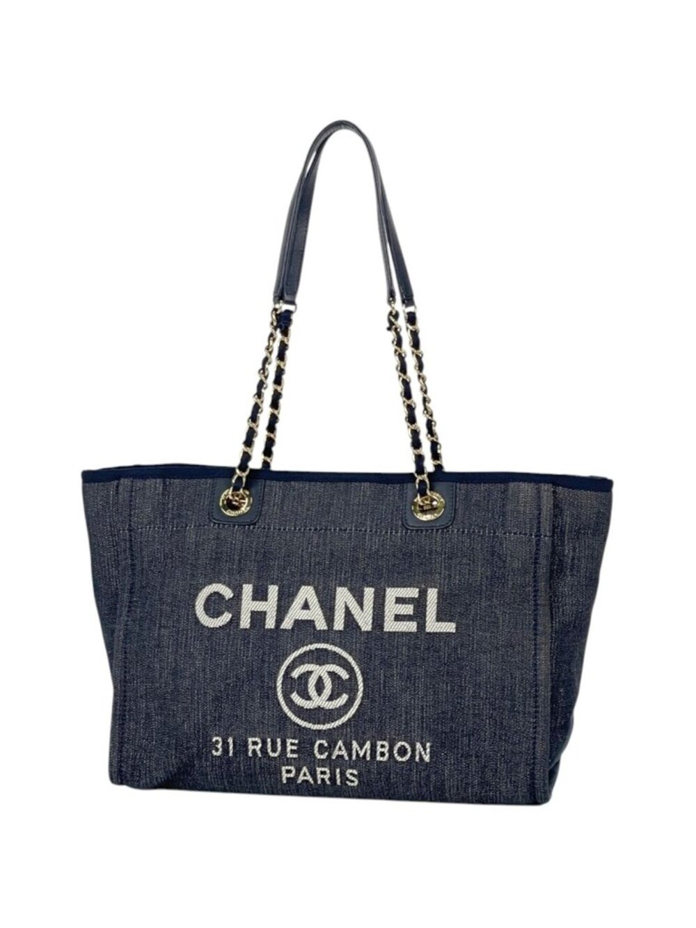 Chanel Tote Bag Deauville Line CC Logo Canvas Navy